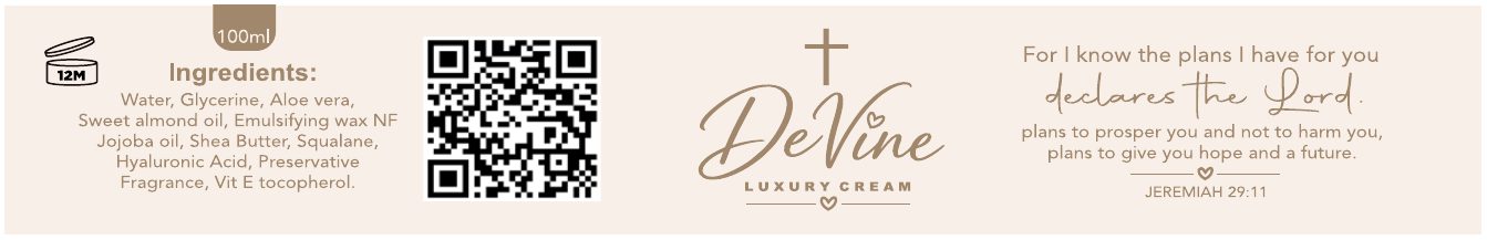Full DeVine jar label with ingredients and Jeremiah 29:11